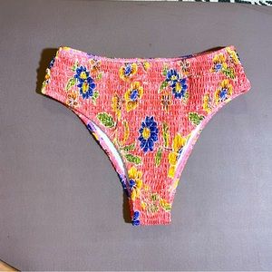 SheIn Large Bikini Bottoms Ruched Pink Floral Swimsuit Smocked